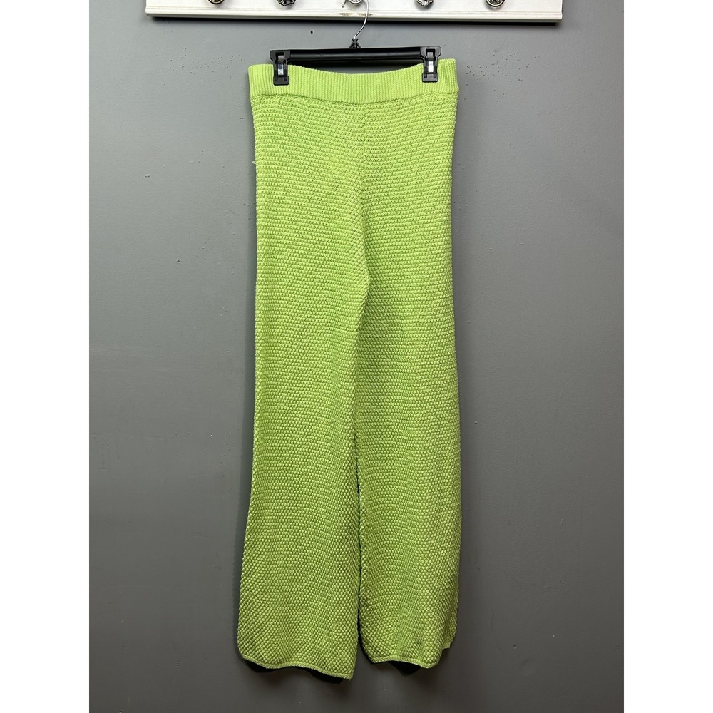 Bucket List Pants Womens Medium Lime Green Knit Wide Leg Elastic Waist IP5327